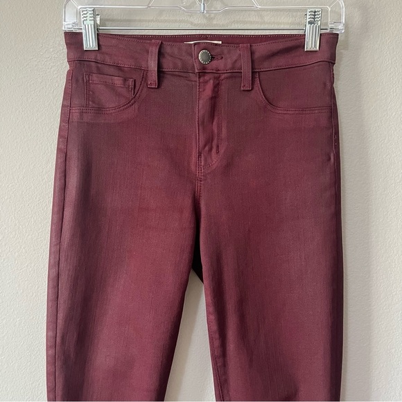 L'Agence Margot Wax Coated Skinny Jeans Garnet Burgundy Size 25 Super Stretch - Picture 6 of 14